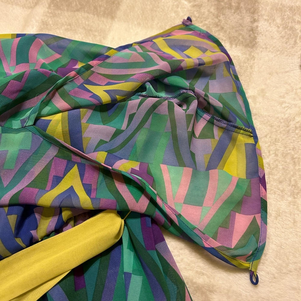 Adrianna Papell Geometric Print Midi Dress - Green, Purple, Yellow - Picture 9 of 13